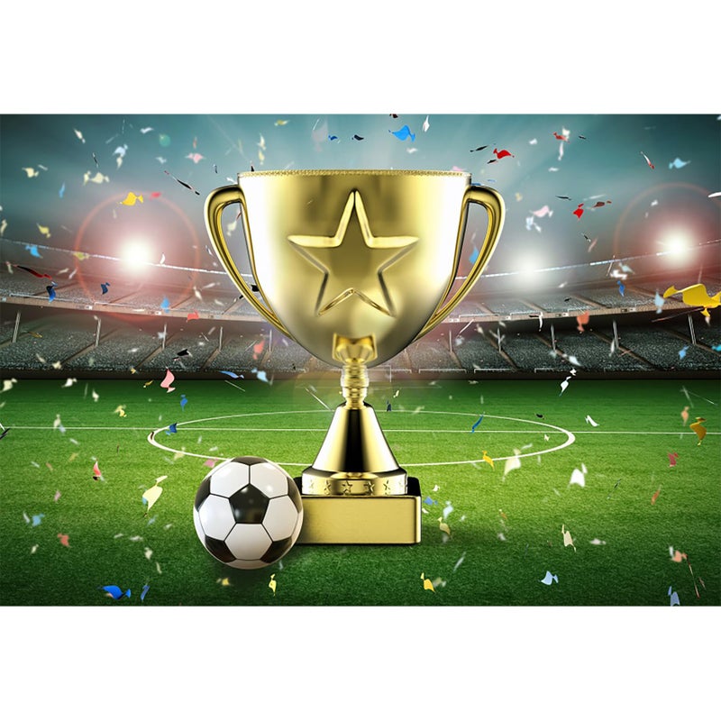 Baocicco 7x5ft Football Champion Backdrop Football Stadium Backdrops Championship Trophy Photography Background Grass Field Lawn Turf Backdrop Children Baby Adults Portraits Photo Booth Studio Props - Image 1